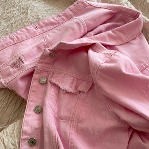 Cropped pink denim jacket